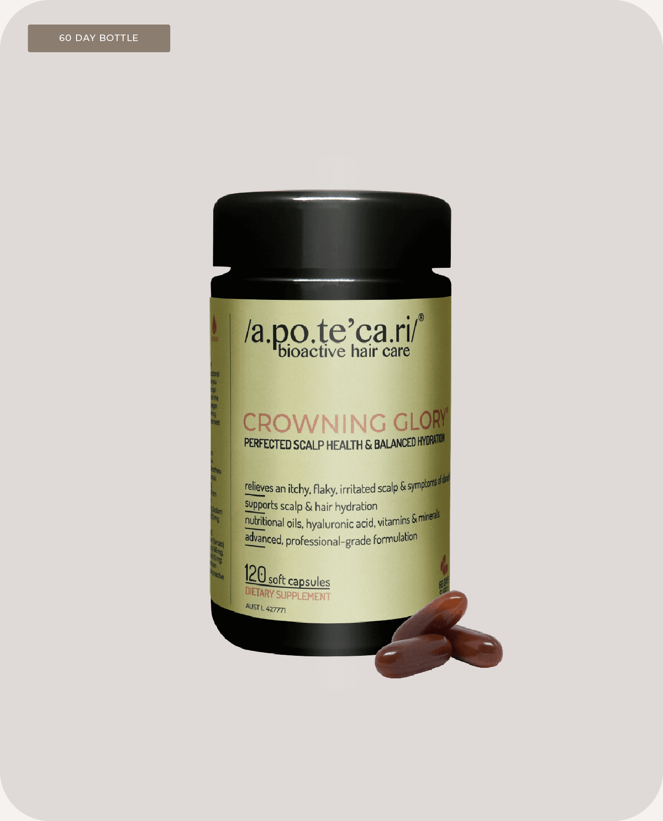 Apotecari, Crowning Glory, capsules , healthy scalp, solution to dry scalp